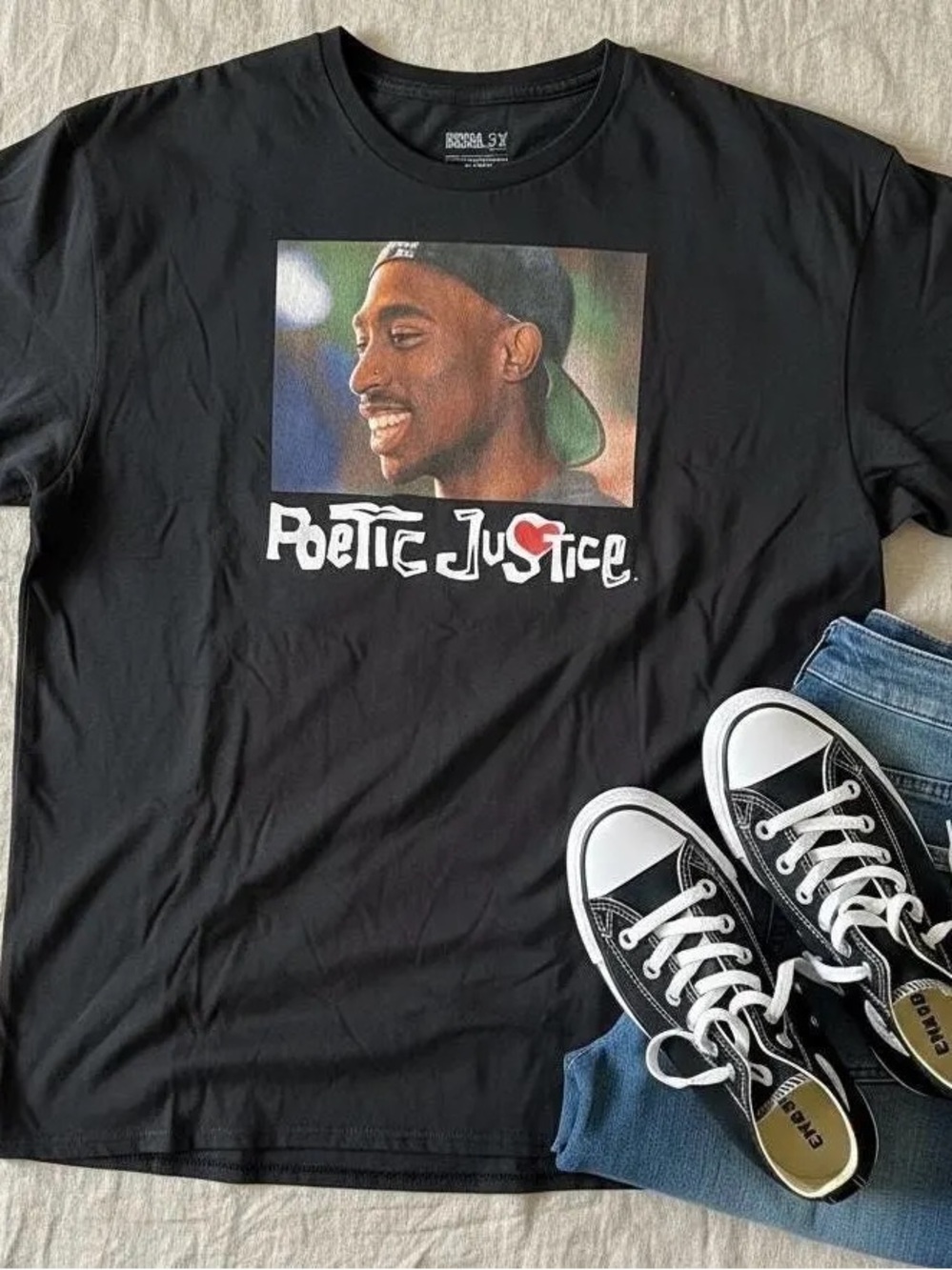 Poetic Justice Graphic Tee 2X Retro Hip Hop Style Shirt 90s Inspired Black Tee